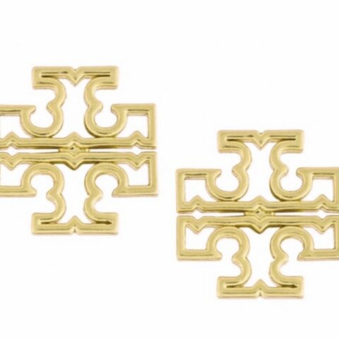 快速出貨！【TORY BURCH】BURCH】BURCH】雙T-LOGO鏤空耳環-金色
