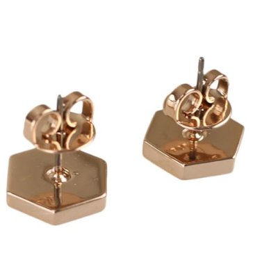 快速出貨！【TORY BURCH】BURCH】BURCH】六角形壓印雙T-LOGO造型耳環-玫瑰金-1