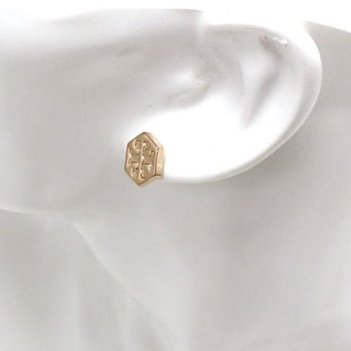 快速出貨！【TORY BURCH】BURCH】BURCH】六角形壓印雙T-LOGO造型耳環-金色-1