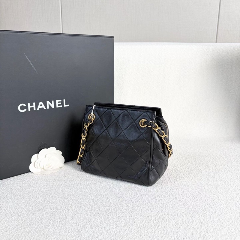 Chanel中古肩背包 黑色 金扣 牛皮98新配件塵袋 15*14*9-3
