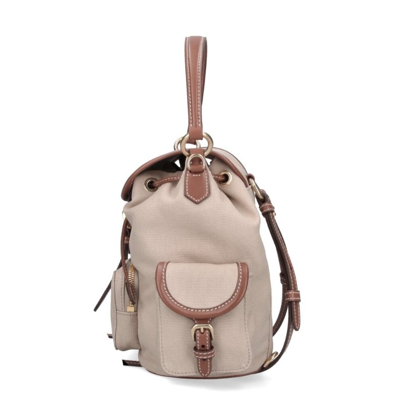 【MIU MIU】Backpack 中號 帆布 皮革 後背包 帆船繩米色 白蘭地色 5BZ043-2