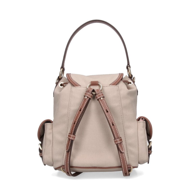 【MIU MIU】Backpack 中號 帆布 皮革 後背包 帆船繩米色 白蘭地色 5BZ043-4