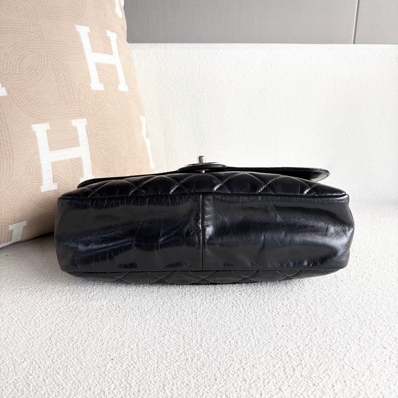 Chanel vintage中古款衣架包  黑色 銀扣 油蠟皮 30*24*7 98新保卡塵袋-4
