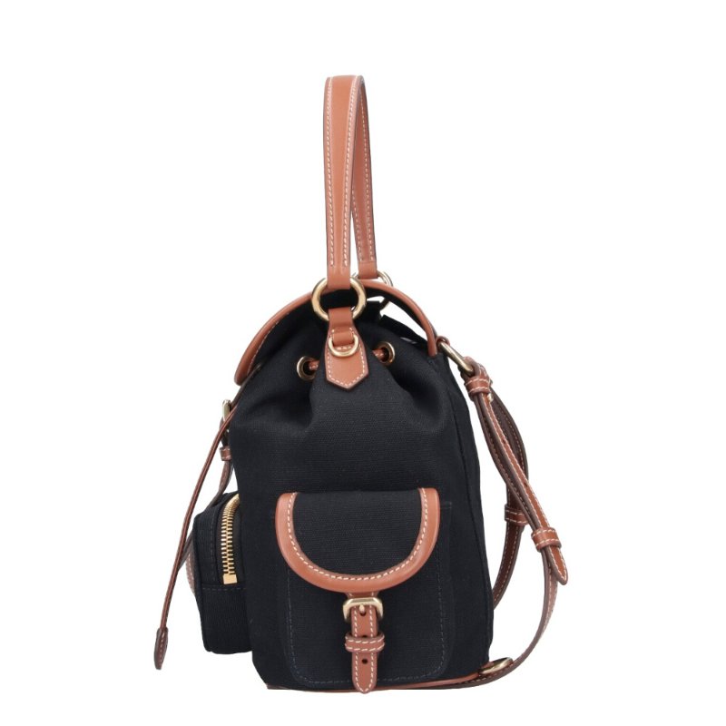 【MIU MIU】Backpack 中號 帆布 皮革 後背包 黑色 白蘭地色 5BZ043-2