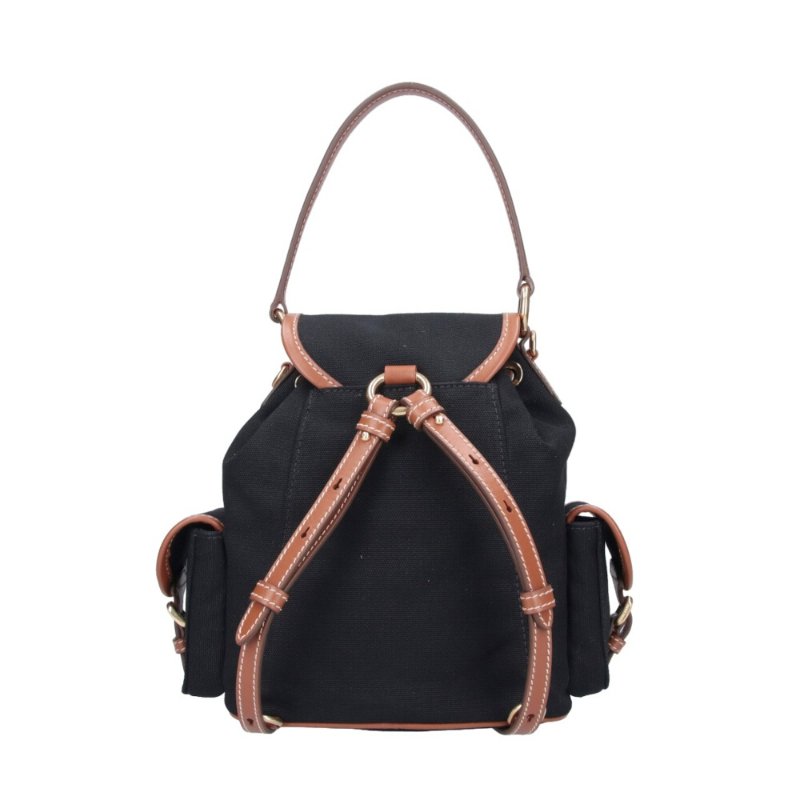 【MIU MIU】Backpack 中號 帆布 皮革 後背包 黑色 白蘭地色 5BZ043-4
