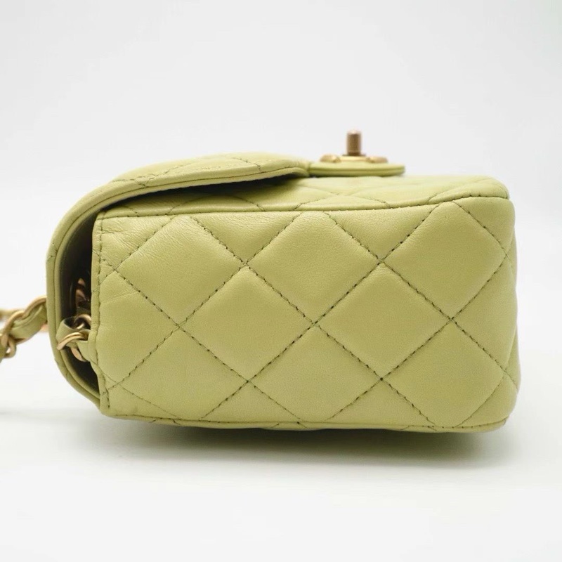 CHANEL 23C 摩納哥系列 籌碼徽章 方胖子鏈條包,嫩芽綠19X15X6.5 98新徽章肩帶 塵袋-5