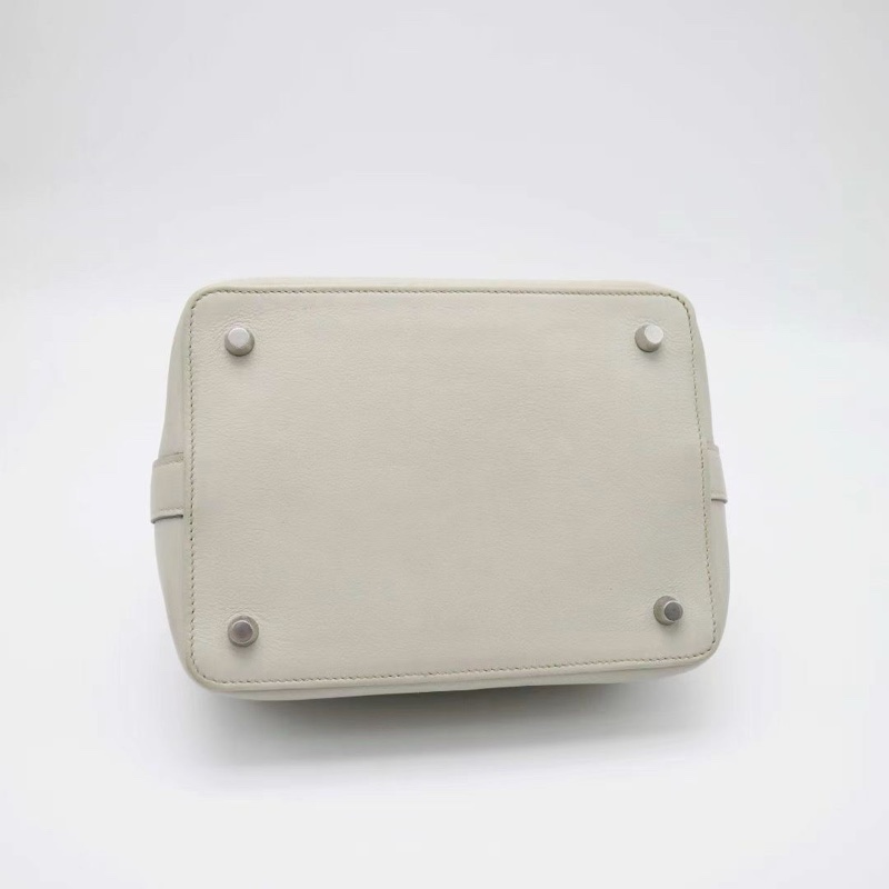 HERMES mini Toolbox 20 牛奶盒子包珍珠灰+銀扣 Evercolor小牛皮 99新配件肩帶、皮牌、鑰匙鎖-4