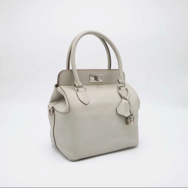 HERMES mini Toolbox 20 牛奶盒子包珍珠灰+銀扣 Evercolor小牛皮 99新配件肩帶、皮牌、鑰匙鎖-6