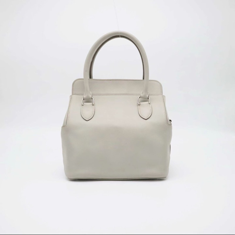 HERMES mini Toolbox 20 牛奶盒子包珍珠灰+銀扣 Evercolor小牛皮 99新配件肩帶、皮牌、鑰匙鎖-7