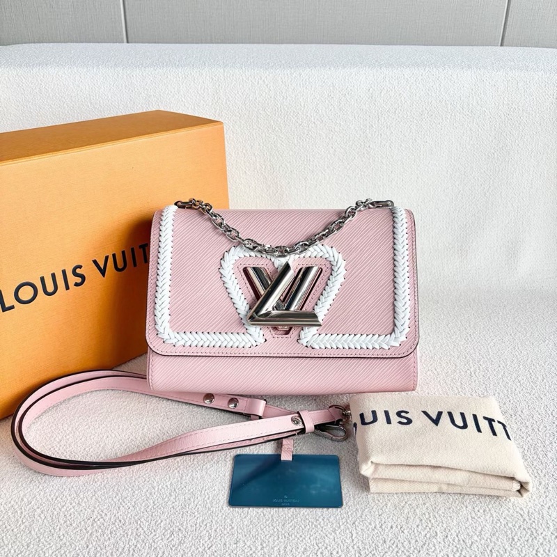LV水波紋twist鏈條包 粉色 銀扣 23*17*10 99新配件肩帶 鏡子 塵袋 盒子-1