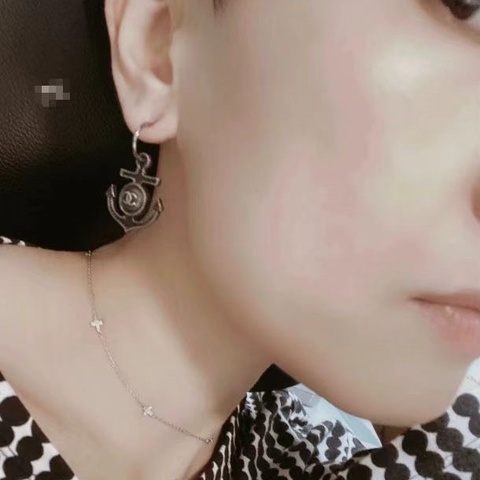 CHANEL 銀色船錨耳釘 復古做舊銀色3.5*2.3 99新配件盒子