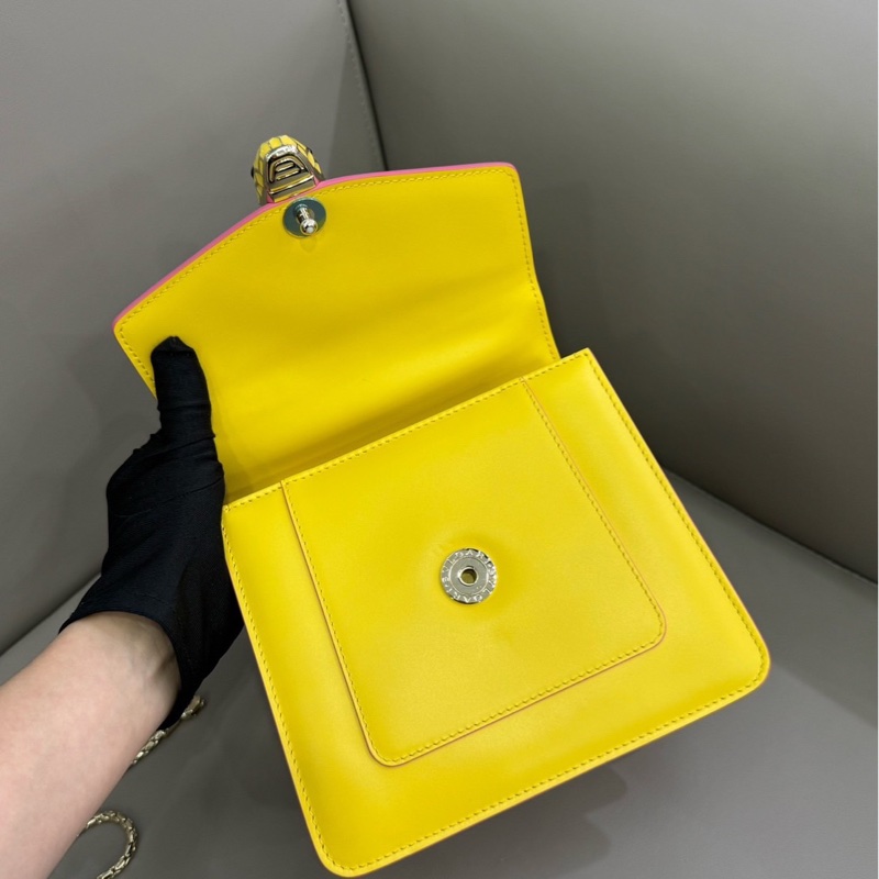 BVLGARI檸檬黃蛇頭風琴 手提斜背包小號 18*16 98新配件肩帶 鏡子 塵袋-2