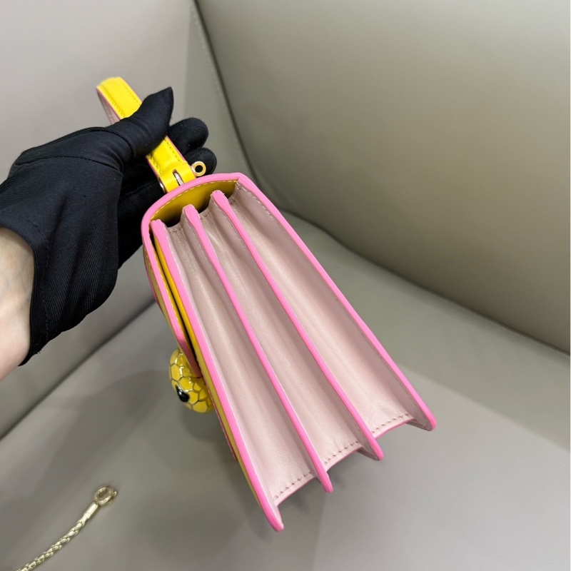 BVLGARI檸檬黃蛇頭風琴 手提斜背包小號 18*16 98新配件肩帶 鏡子 塵袋-4