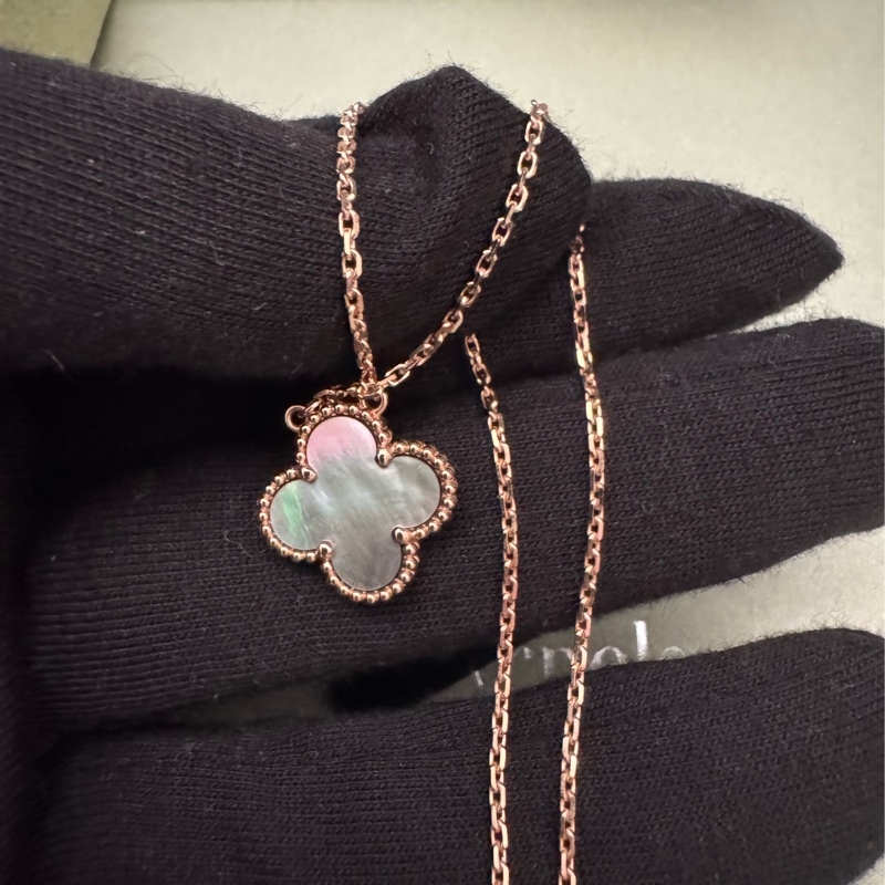 VCA玫瑰金灰母貝四葉項鏈-9