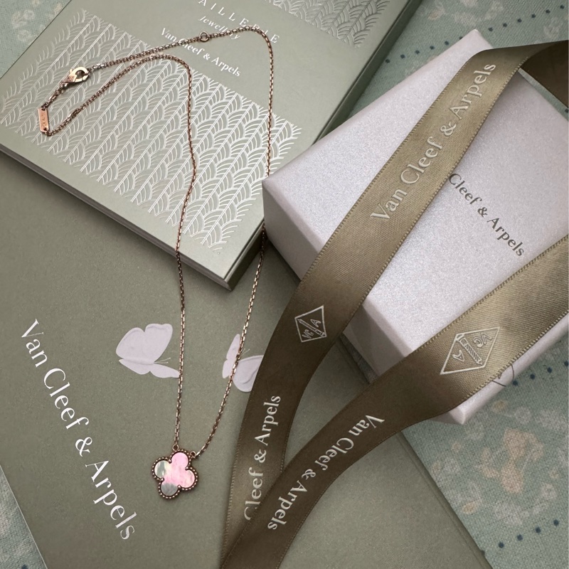 VCA玫瑰金灰母貝四葉項鏈-29