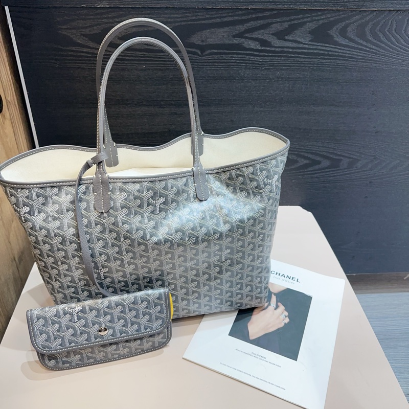 Goyard灰PVC拼灰牛皮銀釦Artois PM肩背托特包-0