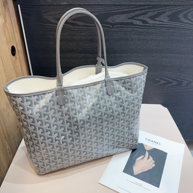 Goyard灰PVC拼灰牛皮銀釦Artois PM肩背托特包-1