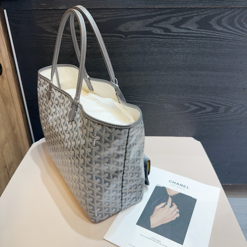 Goyard灰PVC拼灰牛皮銀釦Artois PM肩背托特包-3