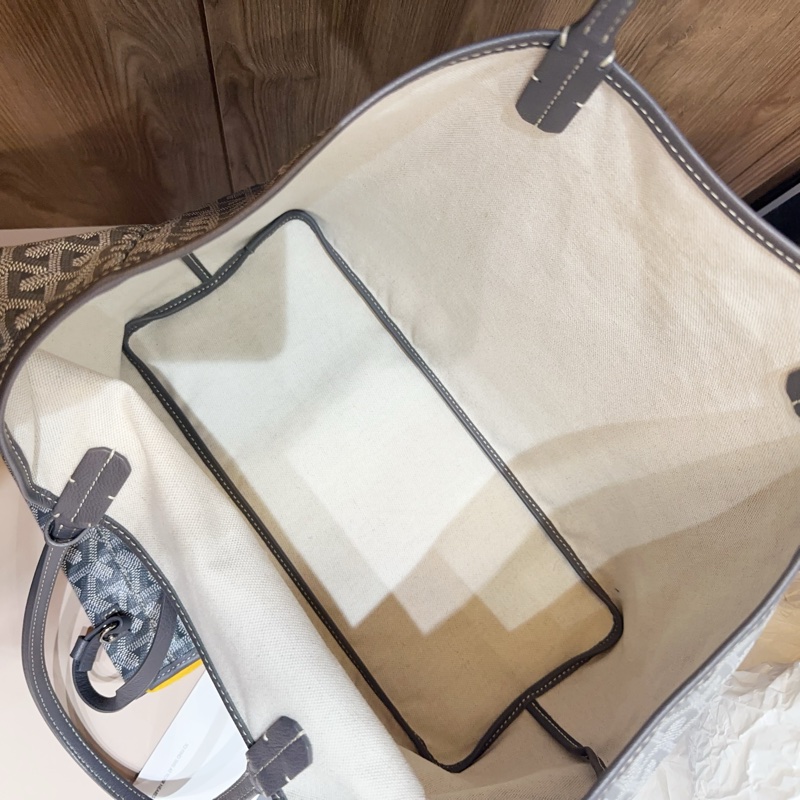 Goyard灰PVC拼灰牛皮銀釦Artois PM肩背托特包-8