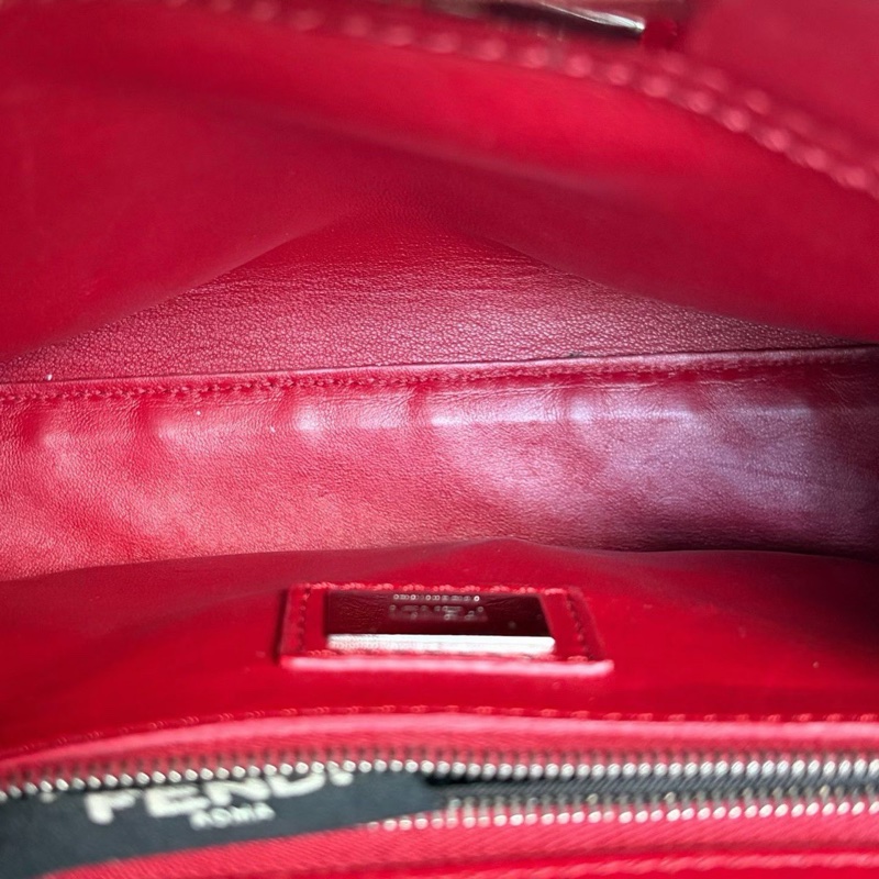 Fendi peekaboo蛇皮手柄肩背斜背包紅色 銀扣 24*18*10 98新配件肩帶 塵袋-3