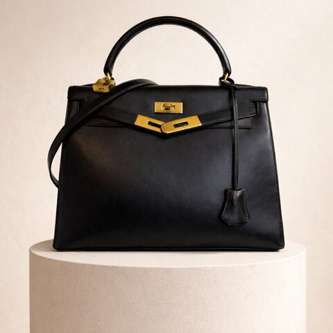 Hermes 愛馬仕 Kelly 28 Sellier 外縫 Box 皮 黑色 黑金 凱莉包 手提包 肩背包 手挽肩背兩用袋 金扣 GHW 中古