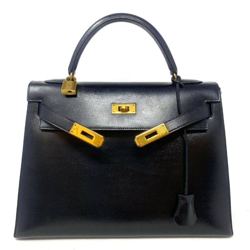 愛馬仕 Hermes Kelly 28 黑金 Box 皮 Sellier 外縫 凱莉包 手提包 金扣 GHW-1