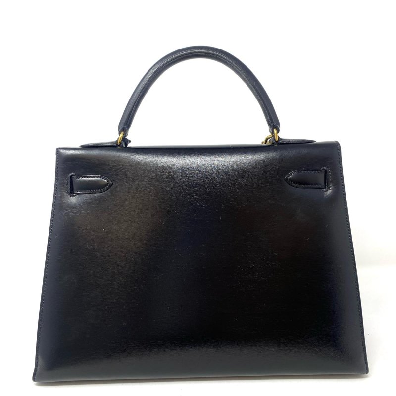 愛馬仕 Hermes Kelly 28 黑金 Box 皮 Sellier 外縫 凱莉包 手提包 金扣 GHW-2