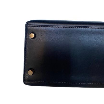 愛馬仕 Hermes Kelly 28 黑金 Box 皮 Sellier 外縫 凱莉包 手提包 金扣 GHW-3