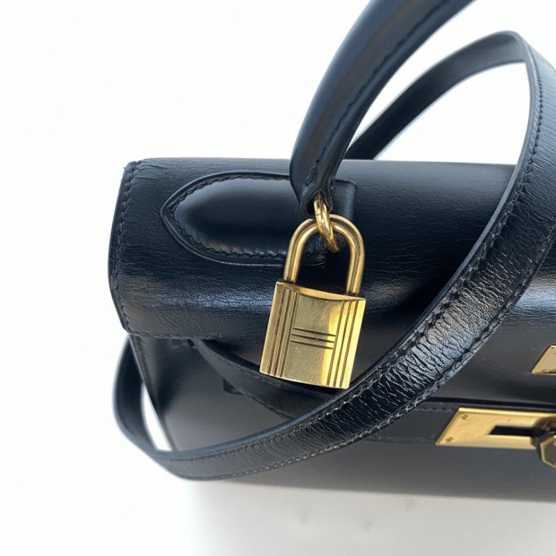 愛馬仕 Hermes Kelly 28 黑金 Box 皮 Sellier 外縫 凱莉包 手提包 金扣 GHW-7