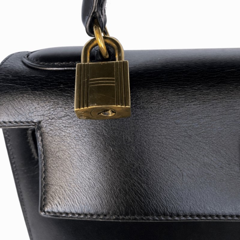 愛馬仕 Hermes Kelly 28 黑金 Box 皮 Sellier 外縫 凱莉包 手提包 金扣 GHW-9