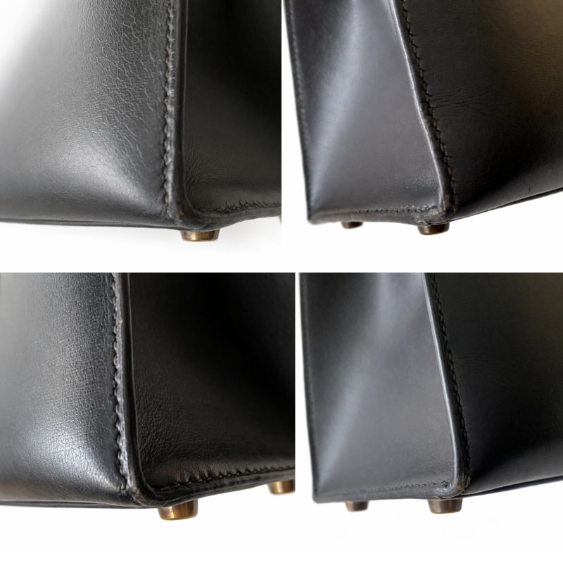 愛馬仕 Hermes Kelly 28 黑金 Box 皮 Sellier 外縫 凱莉包 手提包 金扣 GHW-12