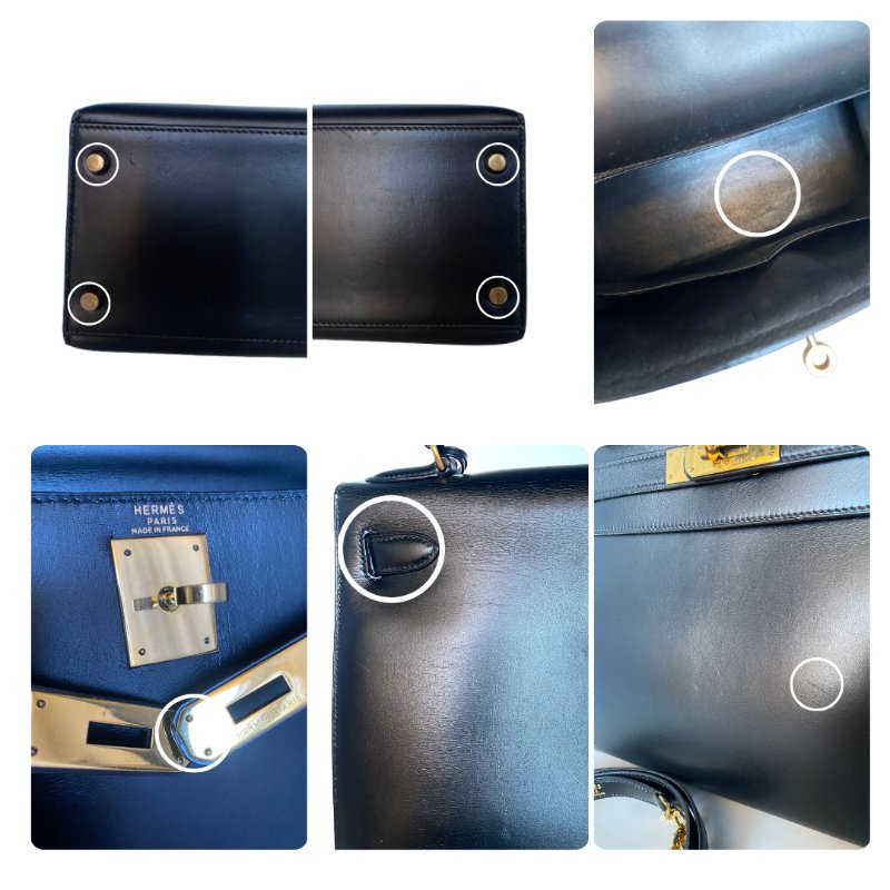 愛馬仕 Hermes Kelly 28 黑金 Box 皮 Sellier 外縫 凱莉包 手提包 金扣 GHW-16