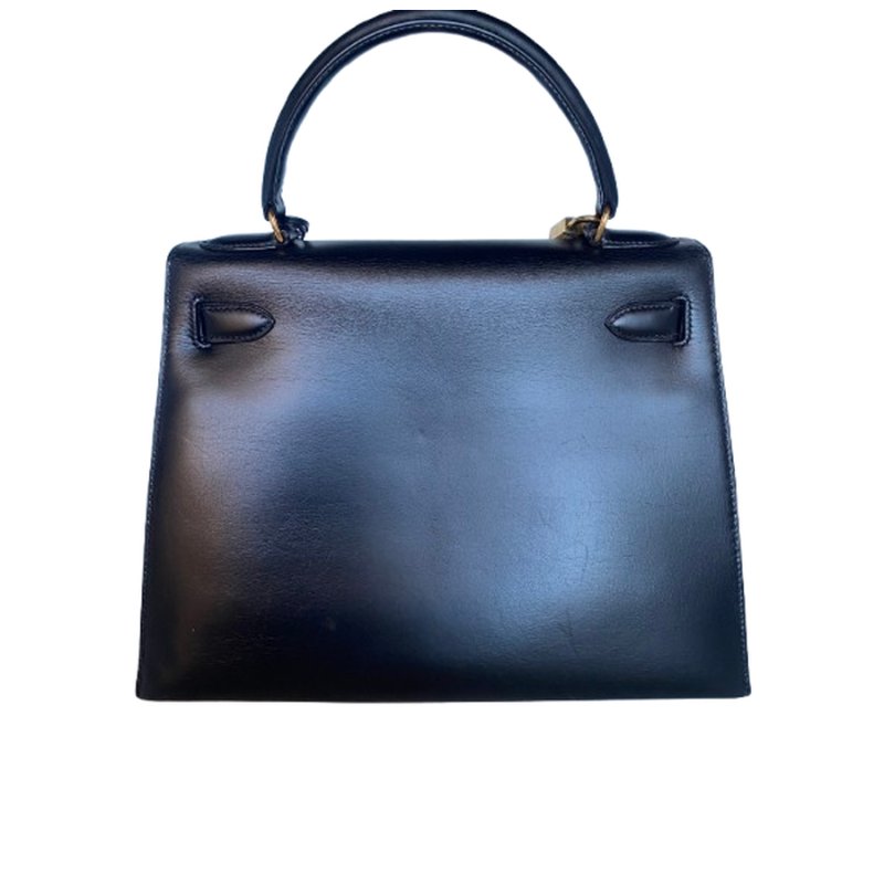 愛馬仕 Hermes Kelly 28 黑金 Box 皮 Sellier 外縫 凱莉包 手提包 金扣 GHW-2