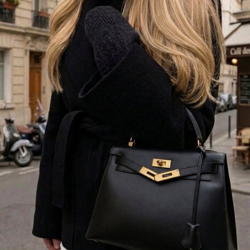 愛馬仕 Hermes Kelly 28 黑金 Box 皮 Sellier 外縫 凱莉包 手提包 金扣 GHW-16