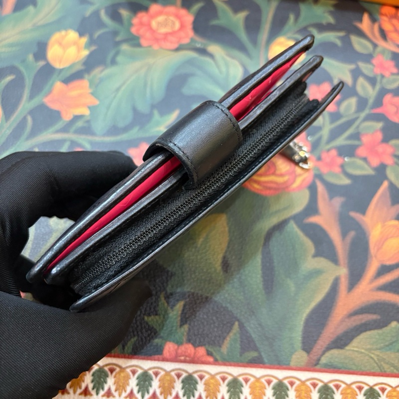 Chanel香奈兒康鵬短款錢包 黑色菱格紋 漆皮雙C logo 粉色內里 經典款式 尺寸10*15c-2