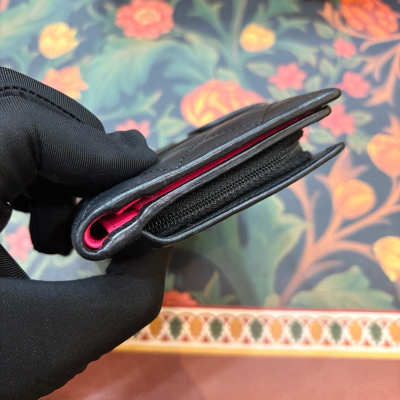 Chanel香奈兒康鵬短款錢包 黑色菱格紋 漆皮雙C logo 粉色內里 經典款式 尺寸10*15c-3