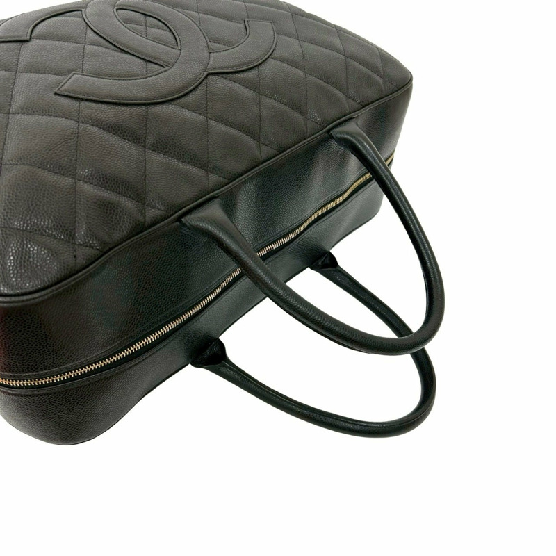 CHANEL Matelassé Coco Mark 魚子醬皮革波士頓包,黑色,84169-3