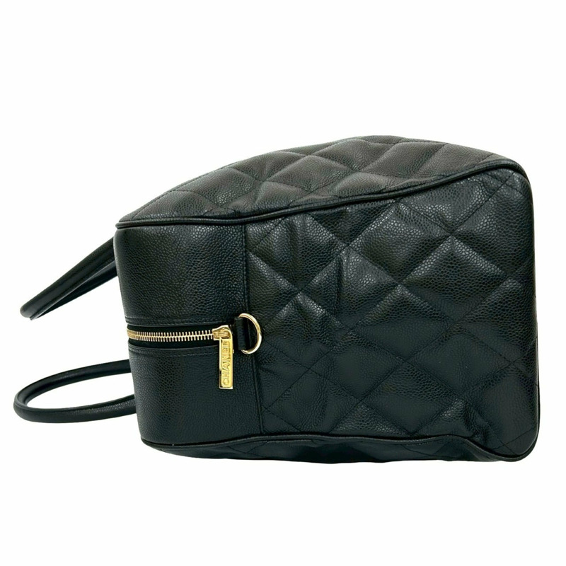 CHANEL Matelassé Coco Mark 魚子醬皮革波士頓包,黑色,84169-4