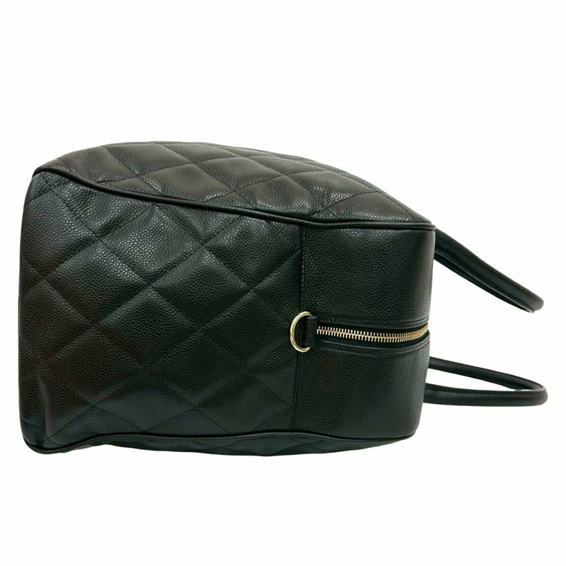 CHANEL Matelassé Coco Mark 魚子醬皮革波士頓包,黑色,84169-5