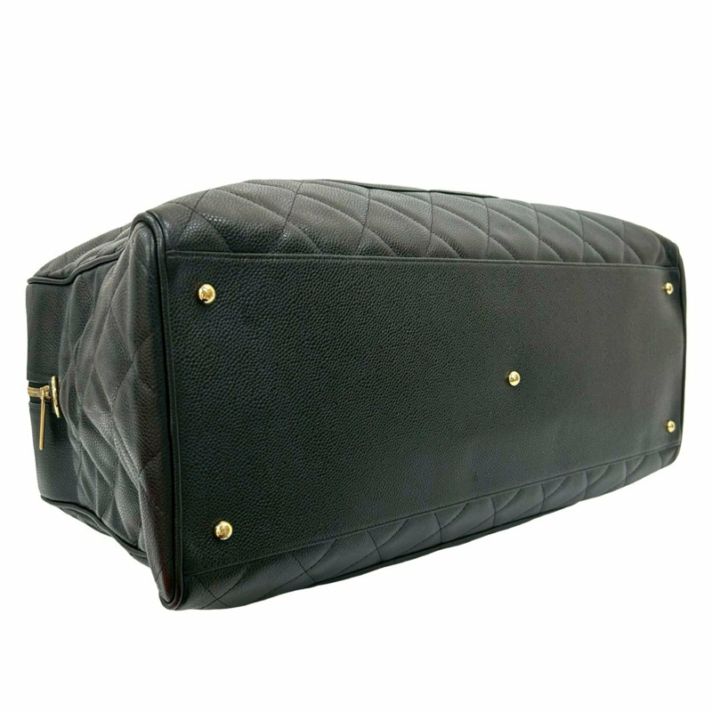 CHANEL Matelassé Coco Mark 魚子醬皮革波士頓包,黑色,84169-6