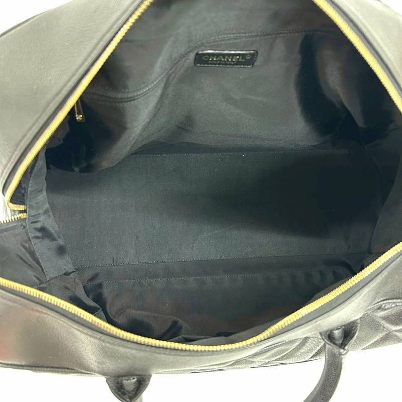 CHANEL Matelassé Coco Mark 魚子醬皮革波士頓包,黑色,84169-8