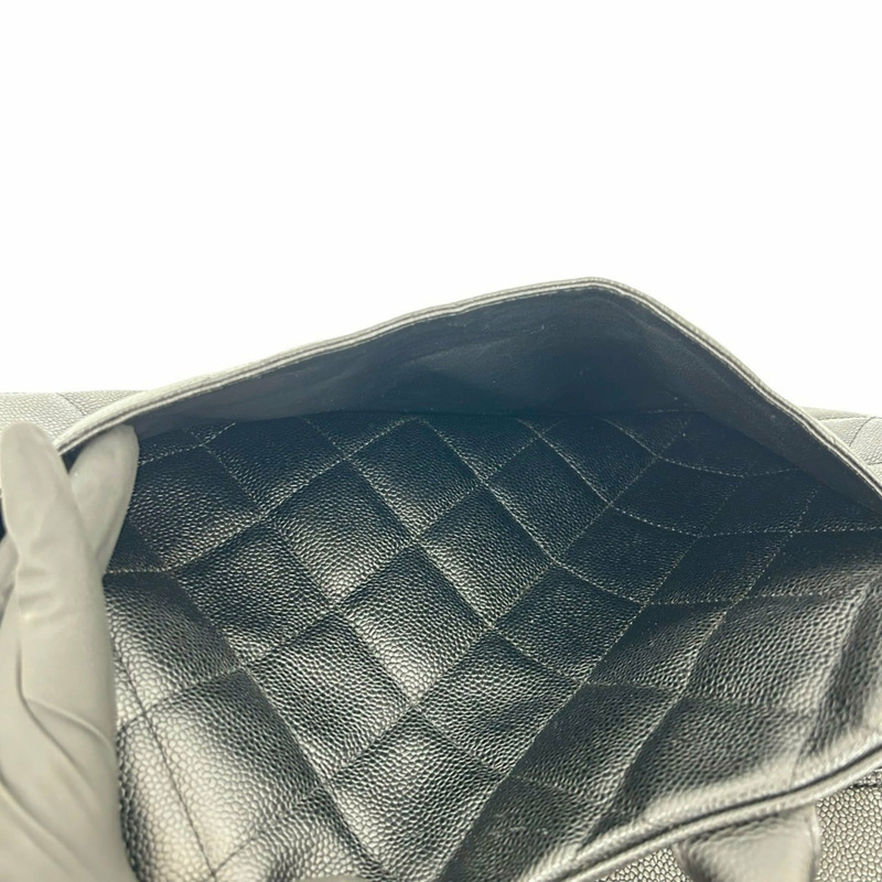 CHANEL Matelassé Coco Mark 魚子醬皮革波士頓包,黑色,84169-9