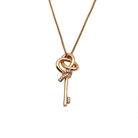 TIFFANY&CO 18K玫瑰金鑽石tiffanyknot半鑽繩結keys項鏈毛衣鏈