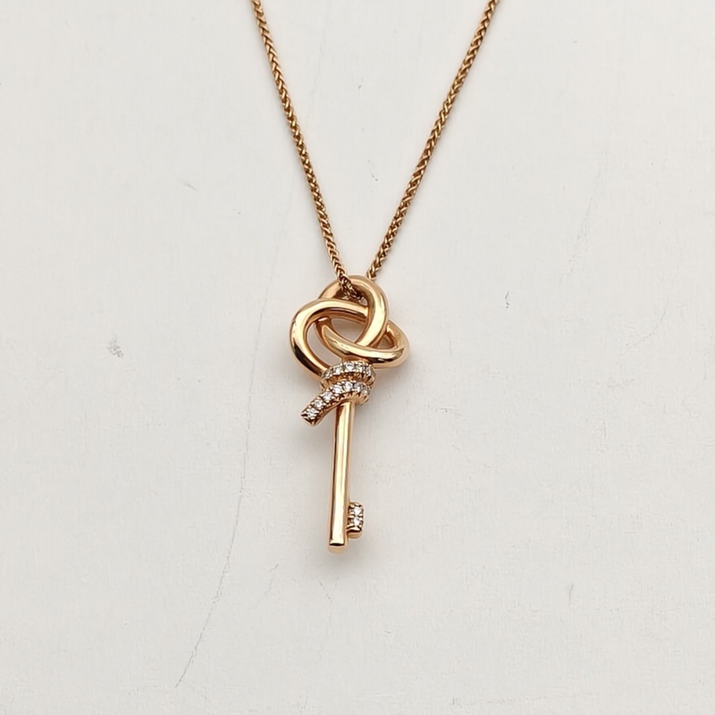 TIFFANY&CO 18K玫瑰金鑽石tiffanyknot半鑽繩結keys項鏈毛衣鏈-1