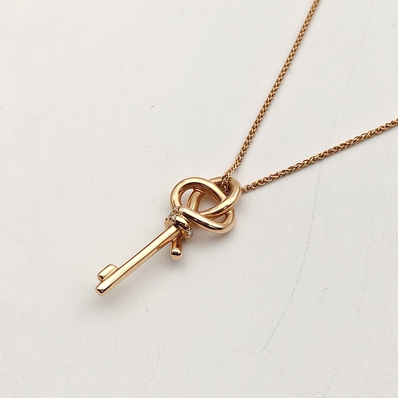 TIFFANY&CO 18K玫瑰金鑽石tiffanyknot半鑽繩結keys項鏈毛衣鏈-2