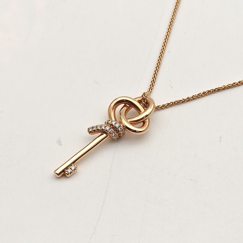 TIFFANY&CO 18K玫瑰金鑽石tiffanyknot半鑽繩結keys項鏈毛衣鏈-3
