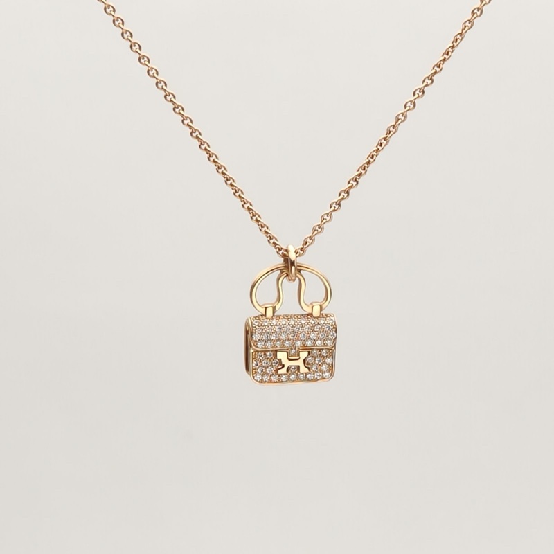 HERMES AmulettesConstance康康項鏈滿鑽老扣18K玫瑰金/鑽石-1