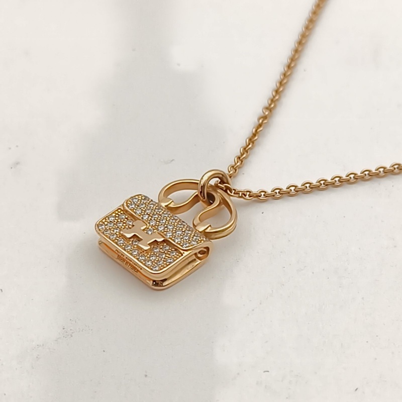 HERMES AmulettesConstance康康項鏈滿鑽老扣18K玫瑰金/鑽石-2