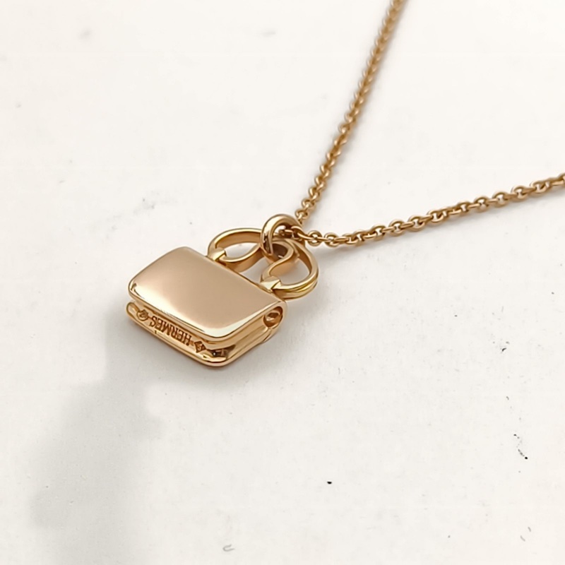HERMES AmulettesConstance康康項鏈滿鑽老扣18K玫瑰金/鑽石-3