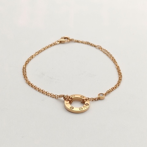 CARTIER 18K玫瑰金鑽石玫瑰金圓餅雙鑽手鏈